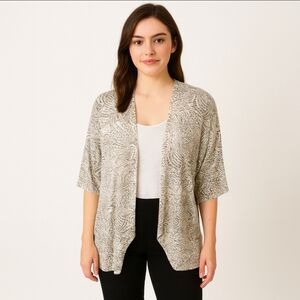 Catherine's Gray White Paisley Open Cardigan Plus Size 1X